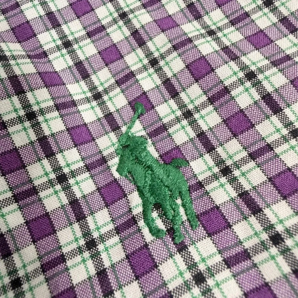 Ralph Lauren Button‎ Down Mens L Purple Green Plaid Classic Fit Long Sleeve Pony